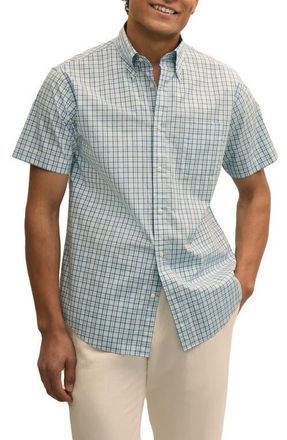 Brooks Brothers Friday Regular Fit Plaid Short Sleeve Cotton Poplin Button-Down Shirt in Aquaesquechk at Nordstrom, Size Medium