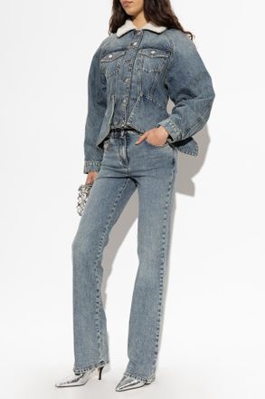 Balmain Insulated Denim Jacket With An Asymmetrical Cut, Womens, Blue