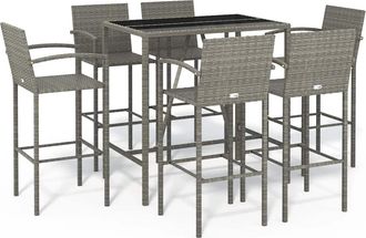 vidaXL Mesa Y Taburetes Altos Jard&iacute;n 7 Piezas Rat&aacute;n Sint&eacute;tico Gris Vidaxl