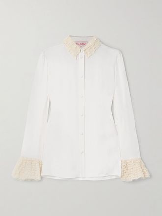 Valentino Garavani Camicia In Georgette Di Seta Con Finiture In Pizzo - Avorio
