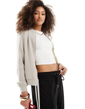 Vero Moda lightweight zip front bomber jacket in stone-Neutral
