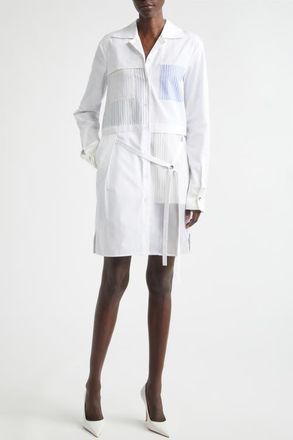 Jason Wu Collage Mixed Media Long Sleeve Shirtdress in White at Nordstrom, Size X-Small