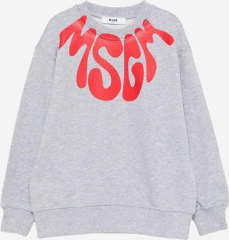Msgm Kids Hooded Sweatshirt Grey Cotton Hoods & Sweatshirts