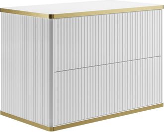 Vente-Unique Mueble de ba&ntilde;o suspendido estriado con ribetes dorados - Blanco - Ancho 80 cm - KELIZA