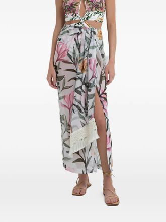 PatBo Maxi-rok met bloemenprint en franje - Wit