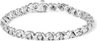 House of Brilliance 10K White Gold 1 1/2 Cttw Diamond Alternating Diamond and X-Link Tennis Bracelet at Nordstrom