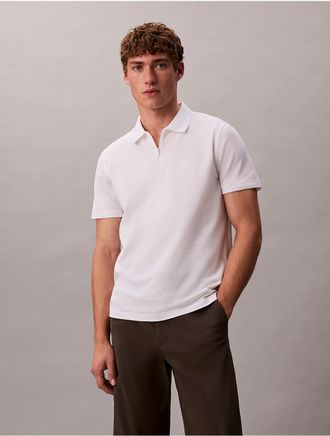 Calvin Klein Mens Tech Pique Zip Polo Shirt - White - 2XL