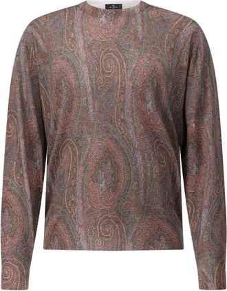 Etro Paisley Gebreide Trui - Heren - Ronde hals truien - Bruin - M - Kasjmier - Truien & Vesten