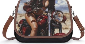 Generic Pin Up Woman on Motorcycle Small Womens Crossbody Bags Shoulder Handbag with Adjustable Strap for Travel