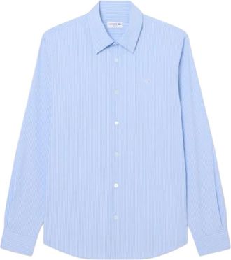 Lacoste Gestreept stretch popeline overhemd - Heren - Overhemden - Blauw - Maat: S Katoen