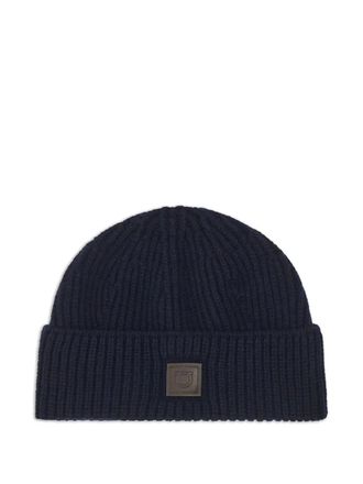 Ferragamo ribbed tag knitted beanie - Blue