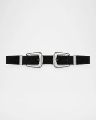 Veronica Beard Arch Double-Buckle Suede Waist Belt