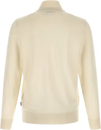 HUGO BOSS Virgin Wool Half-Zip Mock-Neck Sweater - Cream