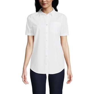 Lands End Short Sleeve No Iron Shirt in White at Nordstrom, Size X-Large P