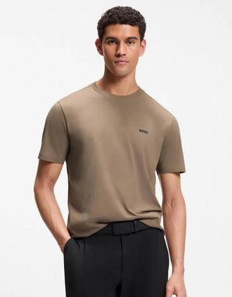 HUGO BOSS Mens BOSS Green Tee Mens Stretch Cotton T-Shirt with Contrast Logo - Light/Pastel Green 336 - Tan - Size: 38