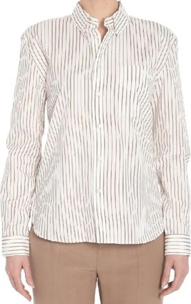 Saint Laurent Beige Gestreept Klassiek Kraag Overhemd - Dames - Overhemden - Beige - L - Katoen - Overhemden