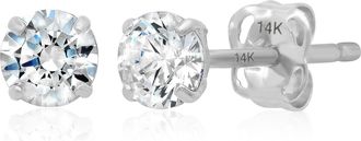 MAX + STONE 14k Yellow or White Gold Solitaire Round Cubic Zirconia Stud Earrings 4MMto7.5MM