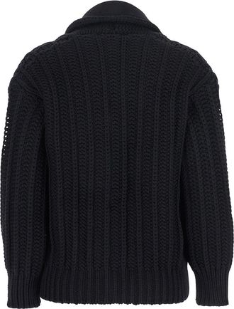 Dolce & Gabbana Womens Black Wide Neckline Virgin Wool Cardigan Tops Top