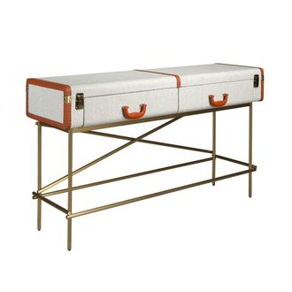 Angel Cerd&aacute; Consola rectangular tela, nogal y acero pulido dorado