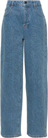 Rotate ROTATE Birger Christensen, Wide Jeans, female, Blue, Size: W28 Rhinestone Wide LED Jeans