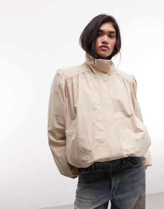 Monki trench con maniche a palloncino e collo alto beige-Neutro