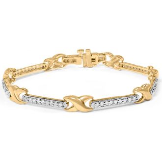House of Brilliance 10K Yellow Gold 1.00 Cttw Pave Set Diamond Bar and X-Link Bracelet at Nordstrom