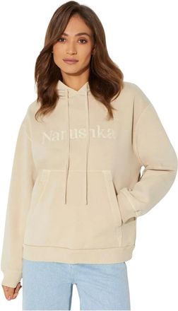Nanushka Beige hoodie met geborduurd logo - Dames - Hoodies - Beige - S - Katoen - Hoodies & sweatvesten