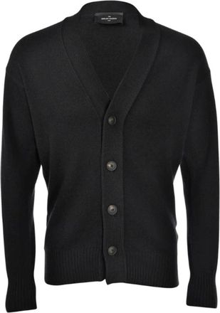Gran Sasso Zwarte Cardigan met knopen en verlaagde schouder - Heren - Vesten - Zwart - 2XL - Truien & Vesten