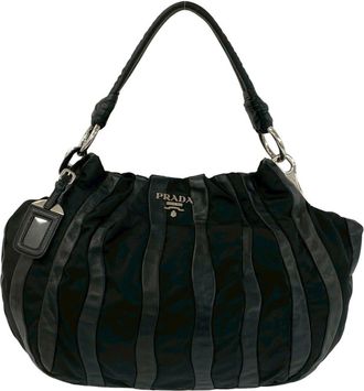 Prada Black Nylon Leather Handbag Shoulder Bag Tote Bag (Pre-Owned)