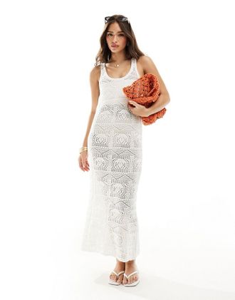 Only open knit maxi dress in white