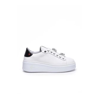 Gio+ Schoenen, Dames, Wit, 36 EU, Leer, Leren Sneakers met 4cm Hak