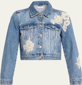 LoveShackFancy Amana Lace Appliqu&eacute; Denim Jacket