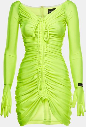Richard Quinn Neon Green Jersey Glove Detail Ruched Mini Dress