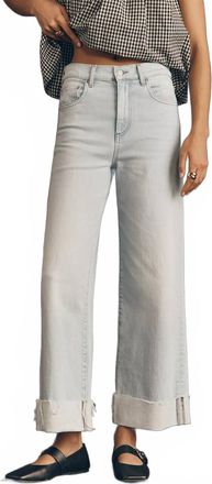 LE JEAN Column Wide-Leg Cuffed Jeans In Sun Bleached