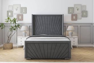 Sloomy Rutherford Coniston Bed Frame With 50 Upholstered Wingback Headboard in Dark Grey | Size: Double