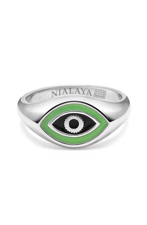 Nialaya Evil Eye Signet Ring in Silver /Green Eye at Nordstrom, Size 12