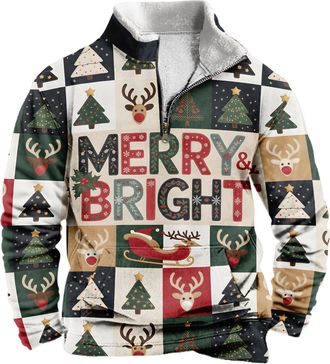 Generic Festive Christmas Half-Zip Sweatshirt with Faux & Holiday Graphics, Sweater-Style Long Sleeve Top (UK, Alpha, XXL, Regular, Regular, Christmas 14)