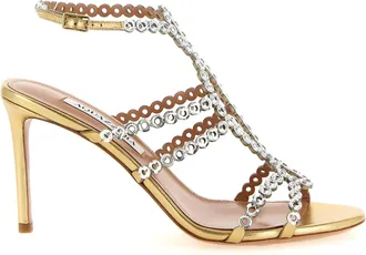 Aquazzura Gold Lamb Leather Stiletto Heel Womens Sandals