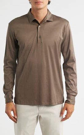 Aur&eacute;lien Mercerized Cotton Long Sleeve Polo in Ash Grey at Nordstrom Rack, Size Xx-Large