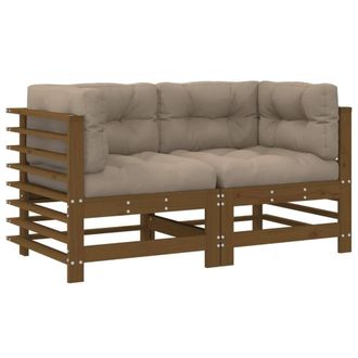 Berkfield Home Corner Sofas with Cushions 2 pcs Honey Brown Solid Wood Pine
