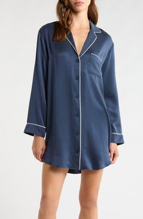 Lunya Washable Silk Sleepshirt in Deep Blue/tranquil White at Nordstrom, Size X-Small