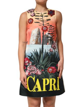 Dolce & Gabbana Womens Multicolor Crystal Embellished A-Line Mini Dress Silk
