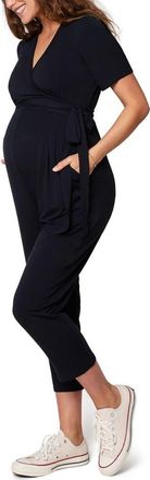 Ingrid & Isabel Crop Jersey Maternity/Nursing Jumpsuit in Black at Nordstrom, Size X-Large