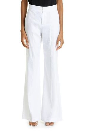 Alice & Olivia Dylan Wide Leg Linen Blend Pants in White at Nordstrom, Size 10