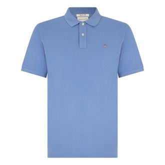 GANT Polo Shirts, male, Blue, Size: M Shield Logo Pique Polo