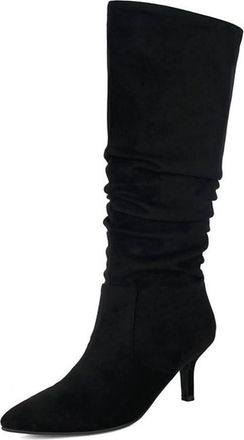 Generic Womens Fashion Slouchy Knee High Boots Wide Calf Stiletto Heel Pointed Toe Pull On Winter Shoes (Black,8.5)
