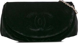 Chanel Borsa a tracolla CC Half Moon in velluto con catena 2013-2014 - Nero