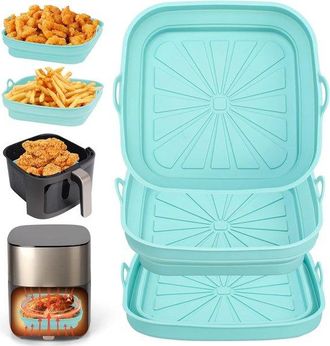 OEM Cesta De Silicona Para Freidora Aire, Bandeja Silicona Freidora Aire, Moldes Silicona Plegables Hornear, Reutilizable, Plegable, Azul, 3 Piezas