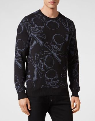 Philipp Plein Cotton Pullover Round Neck Skull&Amp;Bones Men in Black at Nordstrom, Size Xxx-Large