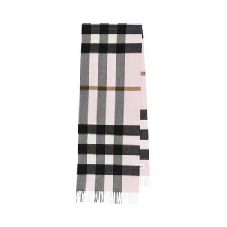 Burberry Pale Candy Pink Check Cashmere Fringed Scarf
